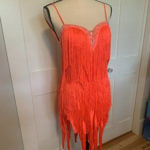 Bright Orange/Coral Fringe Latin/Rhythm Competition Dress Medium